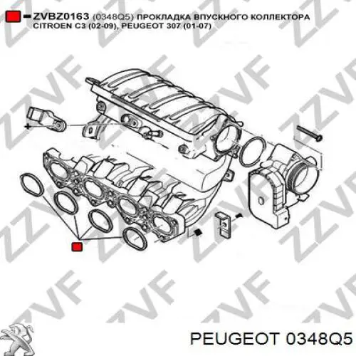 Comprar 0348Q5 Peugeot/Citroen Junta de colector de admisión