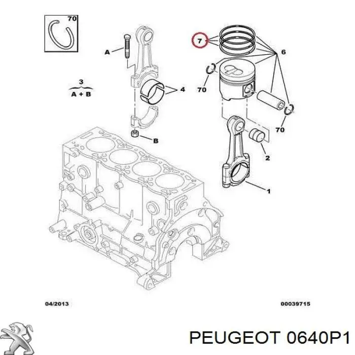 0640P1 Peugeot/Citroen juego de aros de pistón para 1 cilindro, cota de reparación +0,65 mm