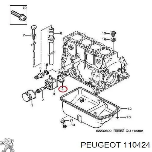 110424 Peugeot/Citroen junta de el adaptadora del enfriador de aceite