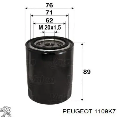 1109K7 Peugeot/Citroen filtro de aceite
