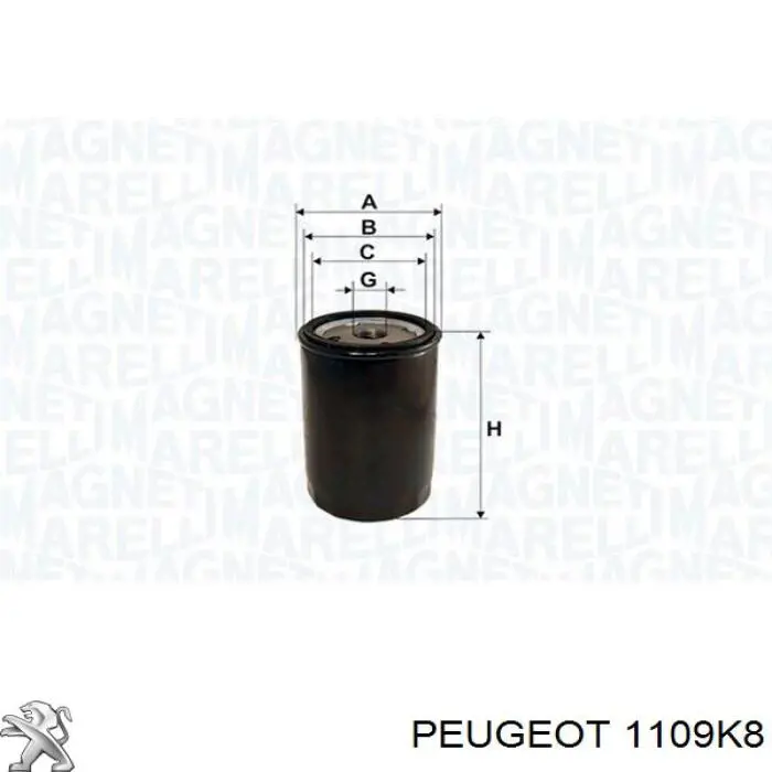 1109K8 Peugeot/Citroen filtro de aceite