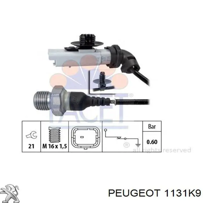 1131K9 Peugeot/Citroen indicador, presión del aceite