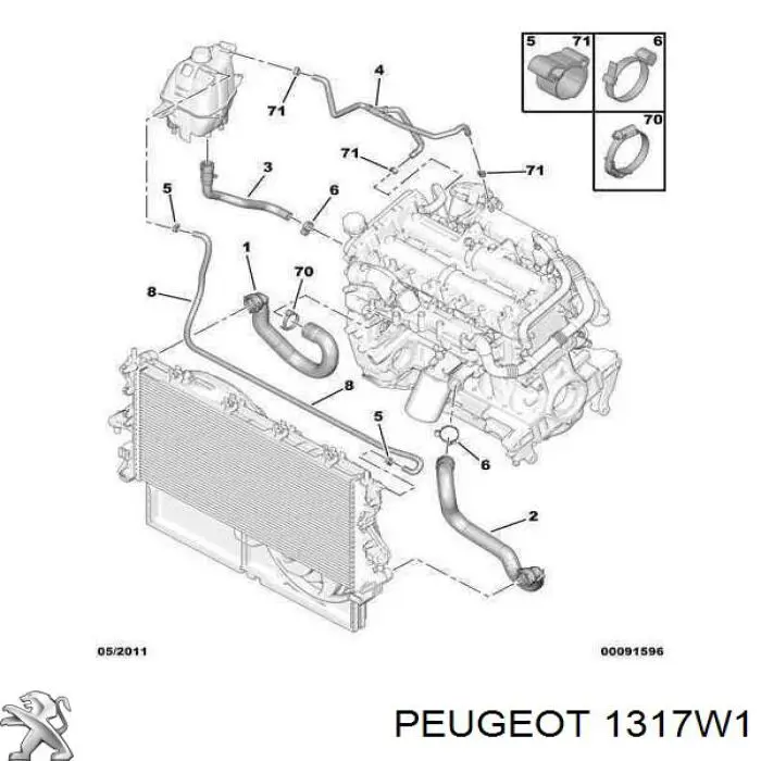 00001317W0 Peugeot/Citroen tubería de radiador, tuberia flexible calefacción, inferior