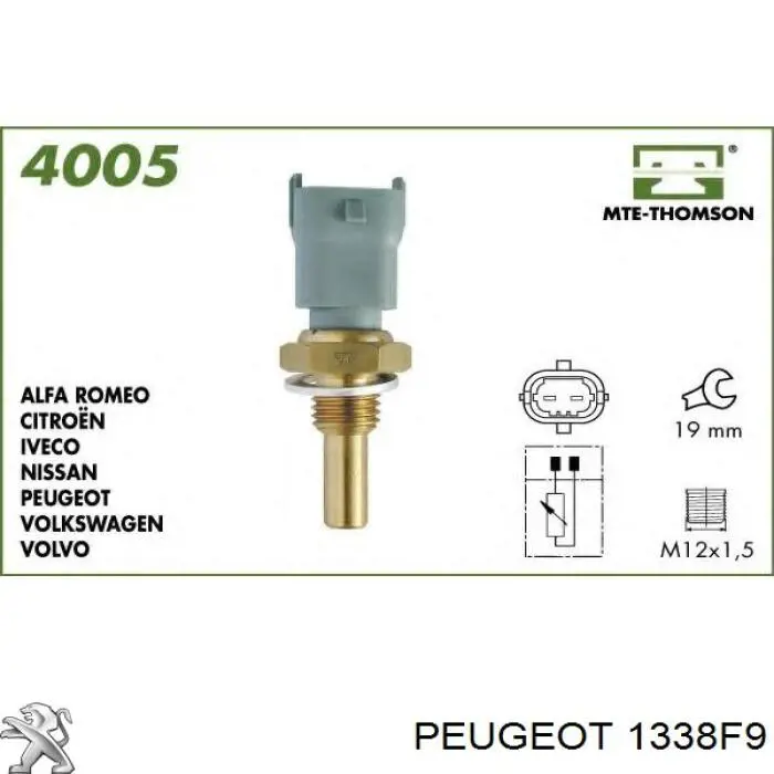 Comprar 1338F9 Peugeot/Citroen Sensor de temperatura de agua