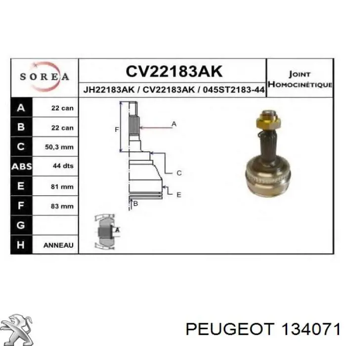134071 Peugeot/Citroen Anillo de estanqueidad del sistema de refrigeración