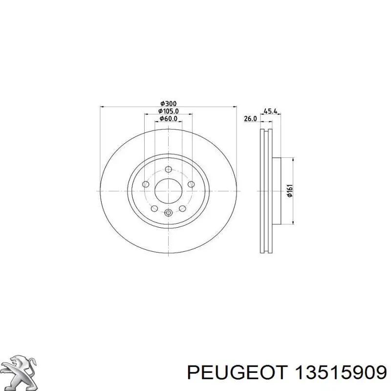 13515909 Peugeot/Citroen freno de disco delantero