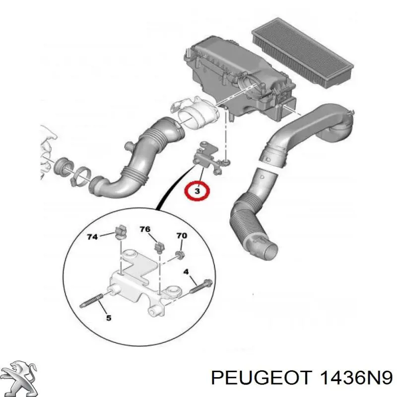 1436N9 Peugeot/Citroen soporte filtro de aire