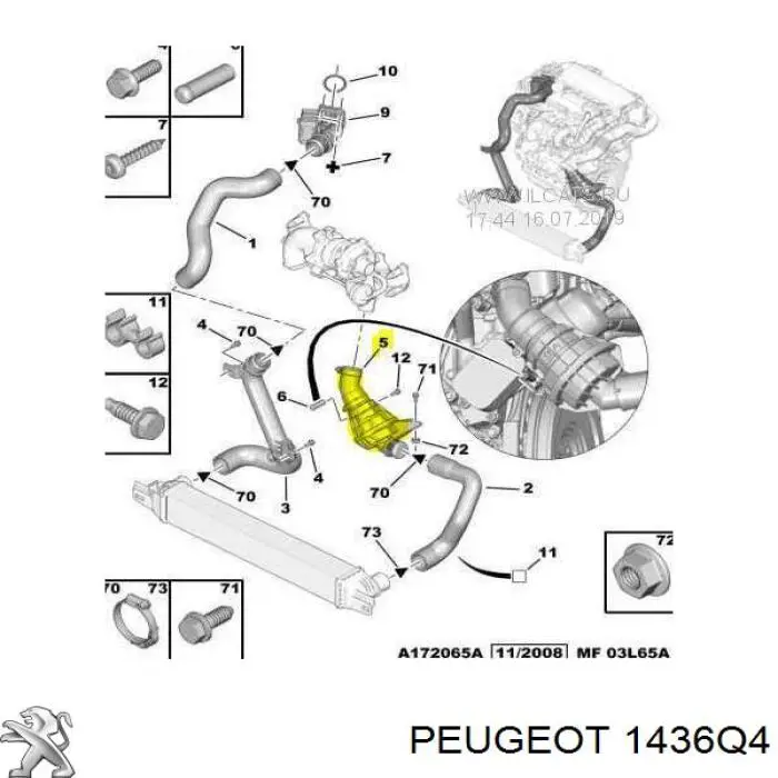 Tubo flexible de aire de sobrealimentación superior izquierdo para Peugeot Bipper (A)