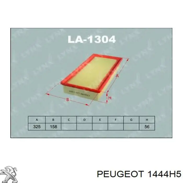1444H5 Peugeot/Citroen Filtro de aire de motor