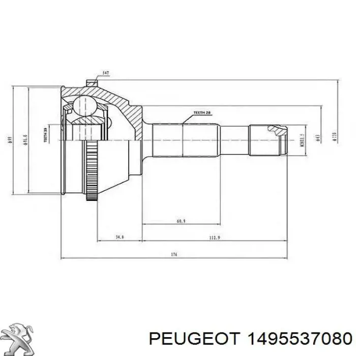 1495537080 Peugeot/Citroen árbol de transmisión delantero izquierdo