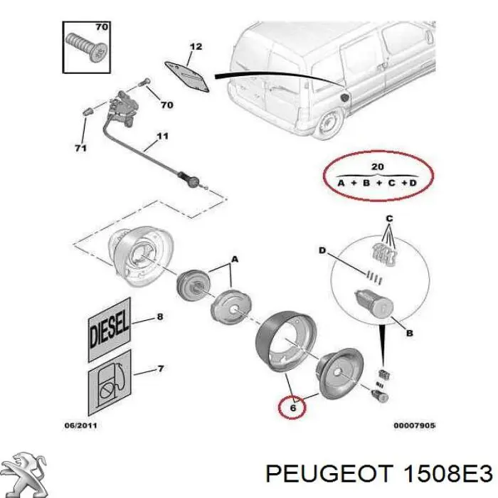 00001508E3 Peugeot/Citroen tapa (tapón del depósito de combustible)