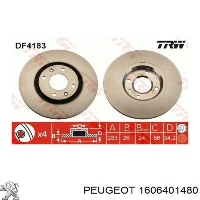 1606401480 Peugeot/Citroen disco de freno delantero