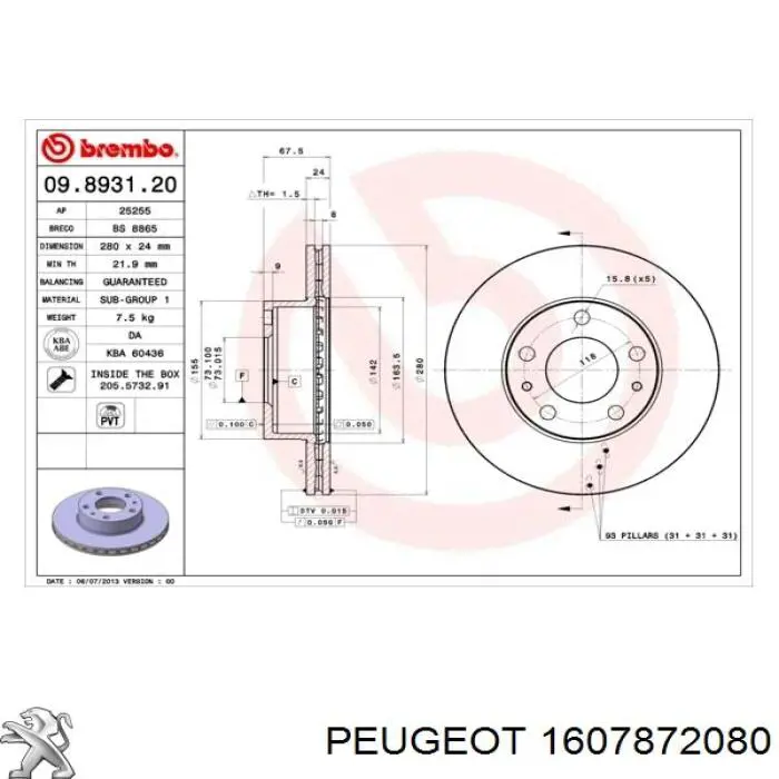 1607872080 Peugeot/Citroen disco de freno delantero