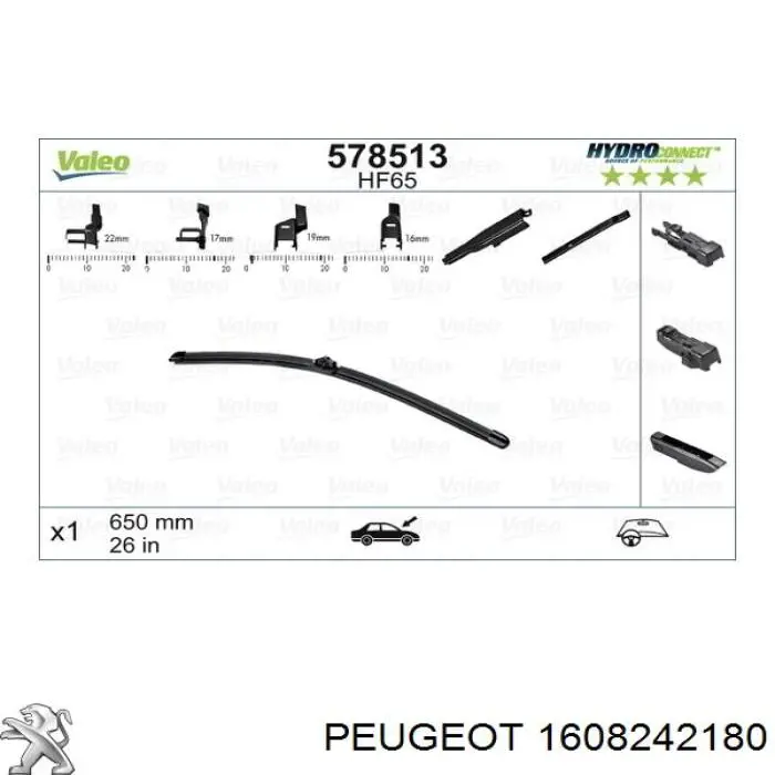Comprar 1608242180 Peugeot/Citroen Juego de escobillas de luna delantera, 2 piezas