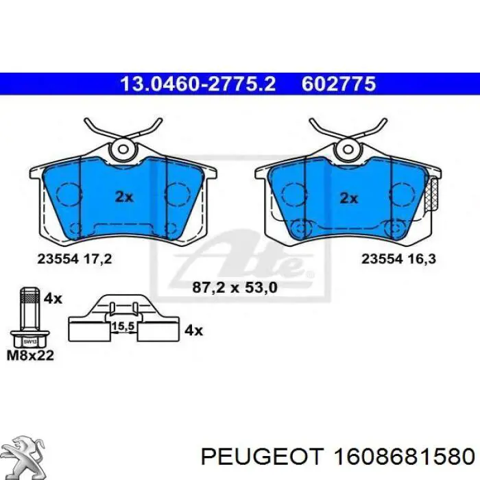 1608681580 Peugeot/Citroen pastillas de freno traseras