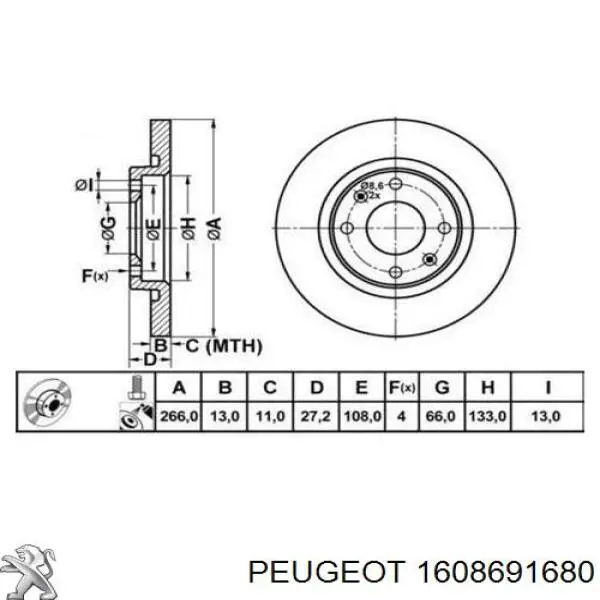 1608691680 Peugeot/Citroen disco de freno delantero