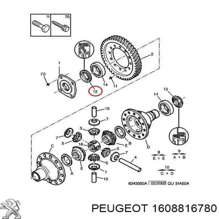 Retén del semieje delantero izquierdo Peugeot/Citroen 1608816780