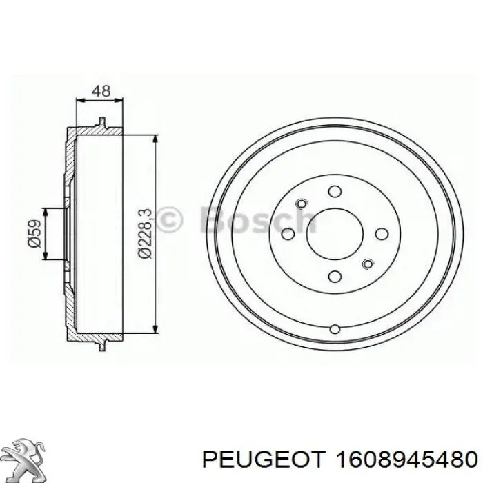Tambor de freno trasero Peugeot/Citroen 1608945480 precio, desde 42,19 EUR