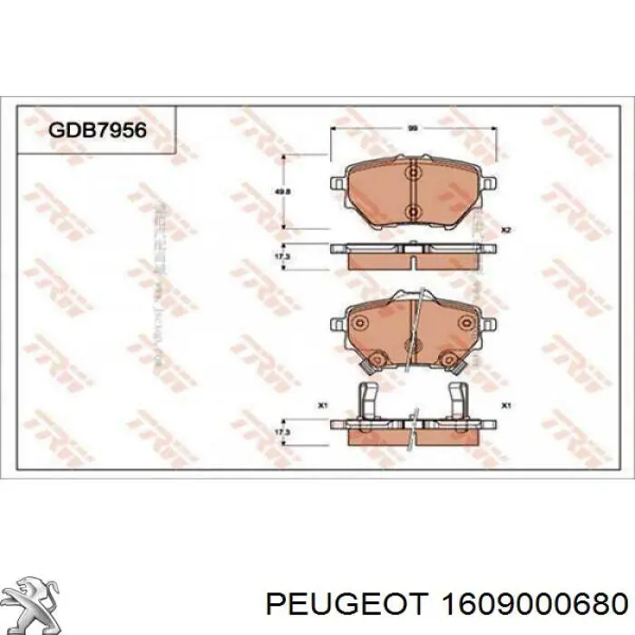 1609000680 Peugeot/Citroen pastillas de freno traseras