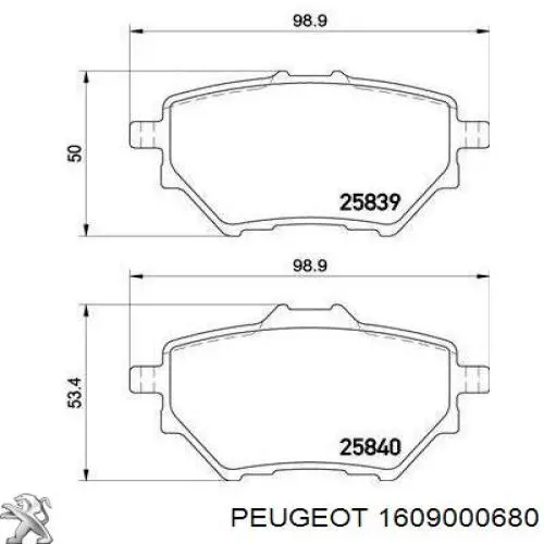 1609000680 Peugeot/Citroen Pastillas freno traseras