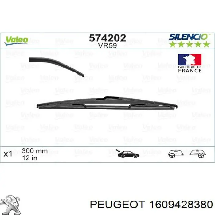 1609428380 Peugeot/Citroen Brazo del limpiaparabrisas, luna trasera