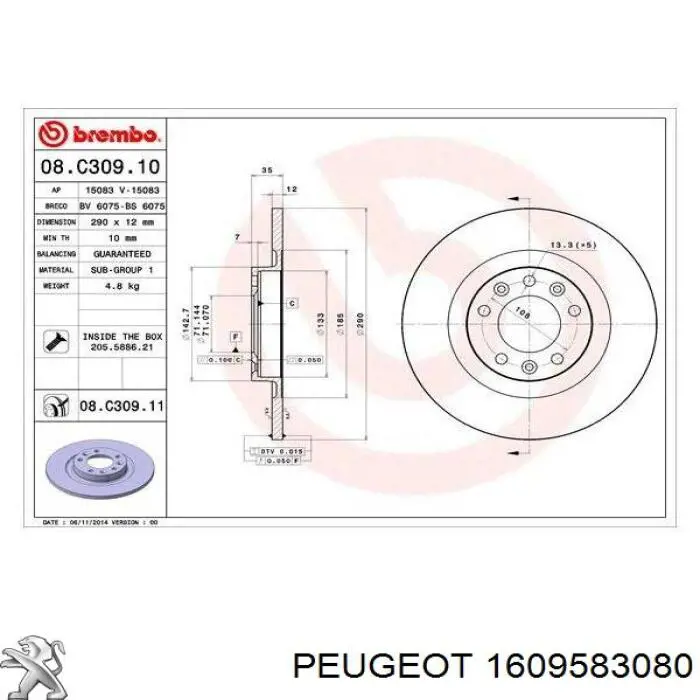 1609583080 Peugeot/Citroen Freno de disco trasero