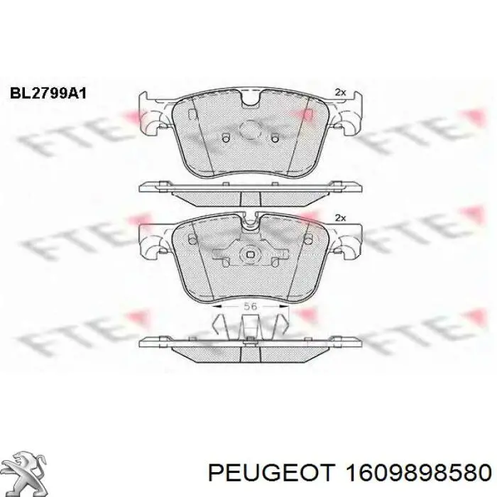 1609898580 Peugeot/Citroen pastillas de freno delanteras