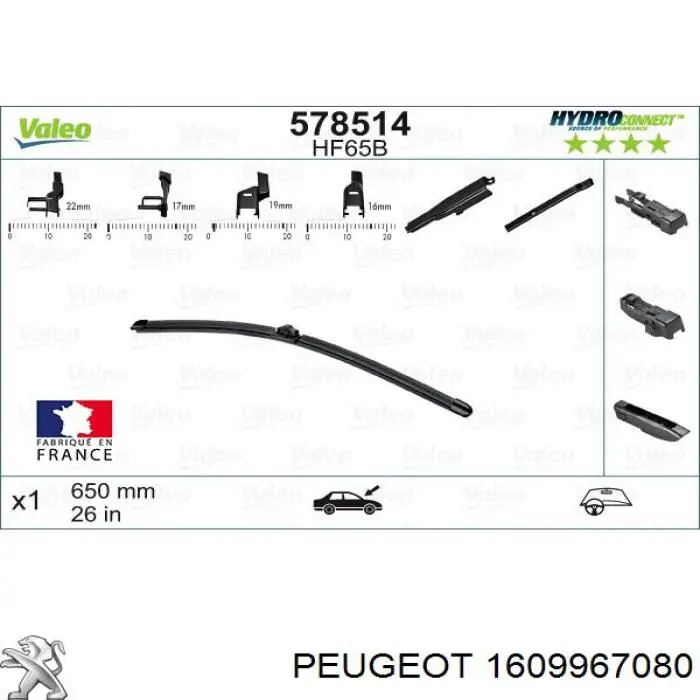 1609967080 Peugeot/Citroen limpiaparabrisas de luna delantera conductor