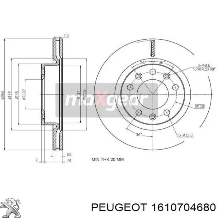 1610704680 Peugeot/Citroen disco de freno delantero
