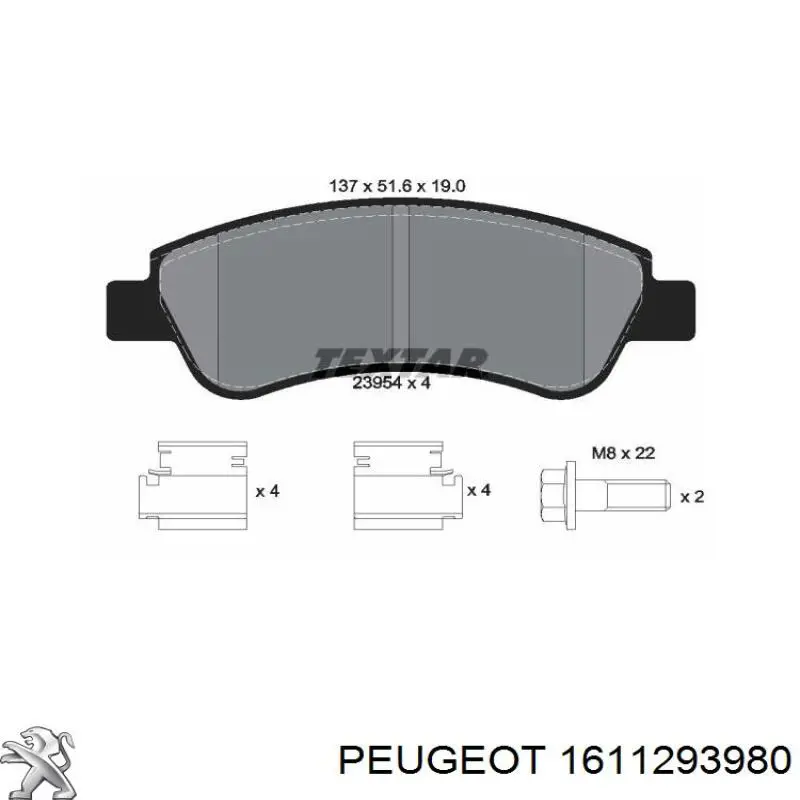 Pastillas de freno delanteras Peugeot/Citroen 1611293980