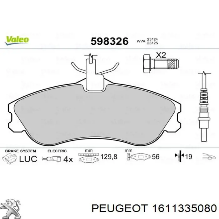 1611335080 Peugeot/Citroen pastillas de freno delanteras