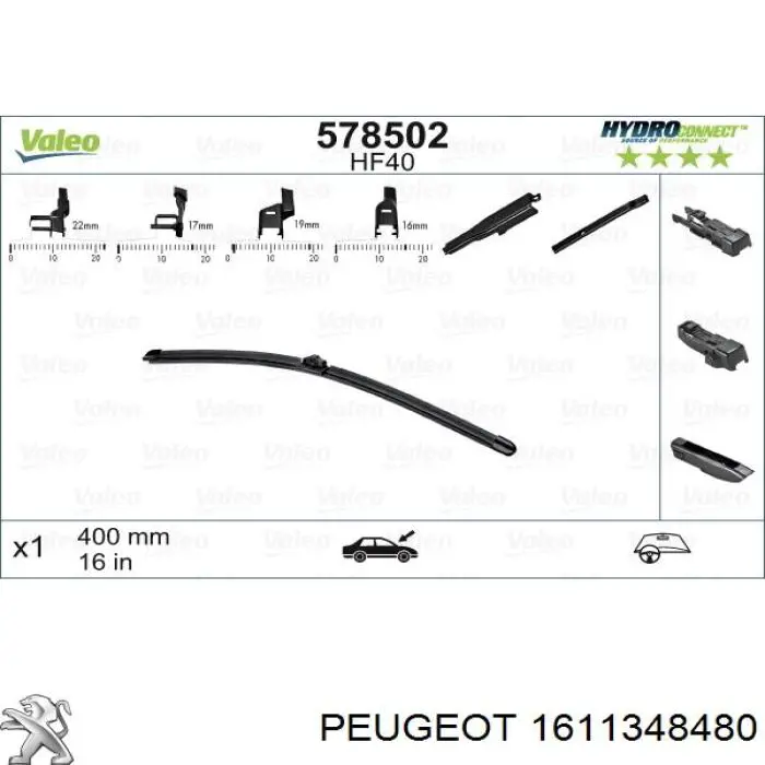 Comprar 1611348480 Peugeot/Citroen Juego de escobillas de luna delantera, 2 piezas