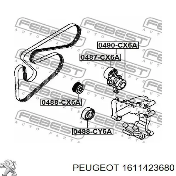 Polea inversión / guía, correa poli V 1611423680 Peugeot/Citroen