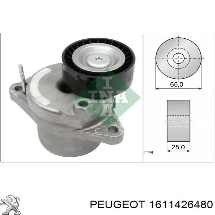 Comprar 1611426480 Peugeot/Citroen Polea tensora, correa poli V