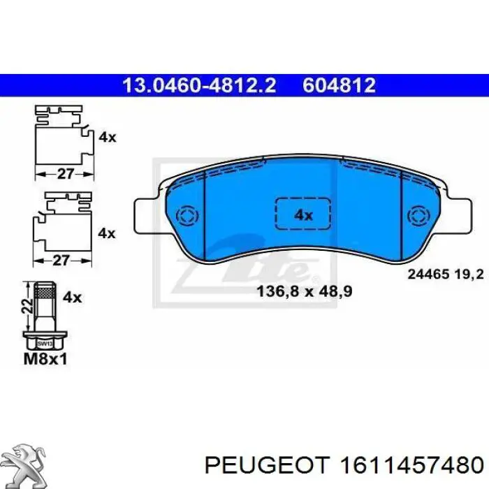 1611457480 Peugeot/Citroen pastillas de freno traseras