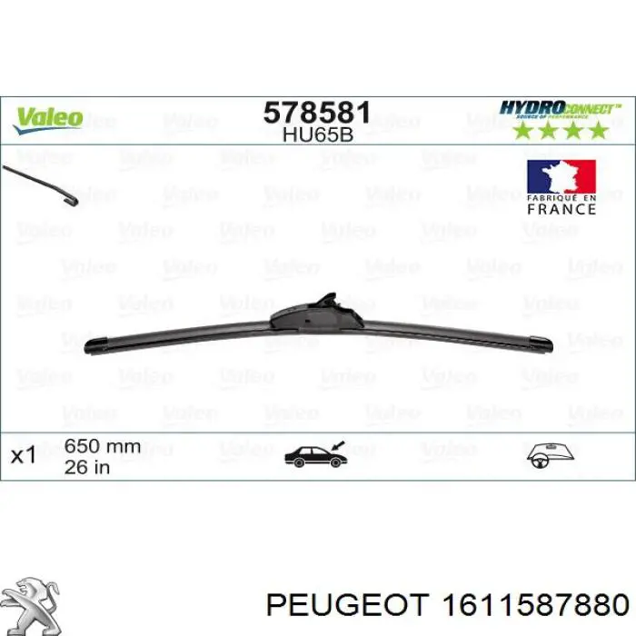 1611587880 Peugeot/Citroen limpiaparabrisas de luna delantera conductor