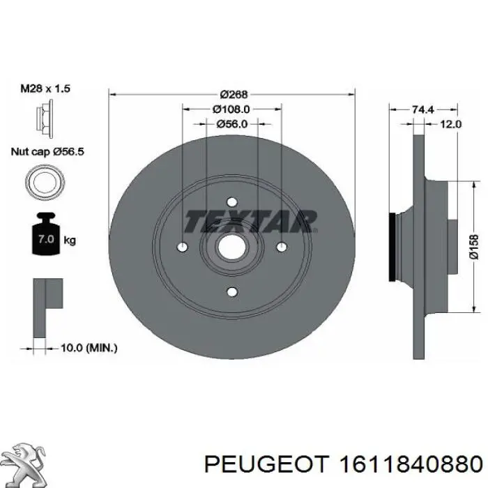 Comprar 1611840880 Peugeot/Citroen Disco de freno trasero