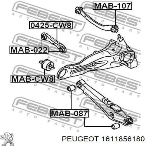 1611856180 Peugeot/Citroen bloque silencioso trasero brazo trasero delantero