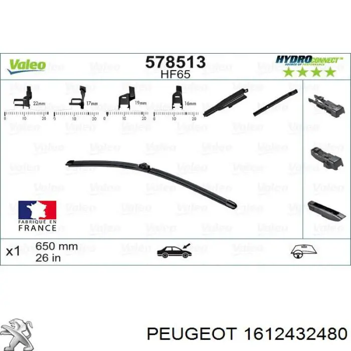 1612432480 Peugeot/Citroen limpiaparabrisas de luna delantera conductor