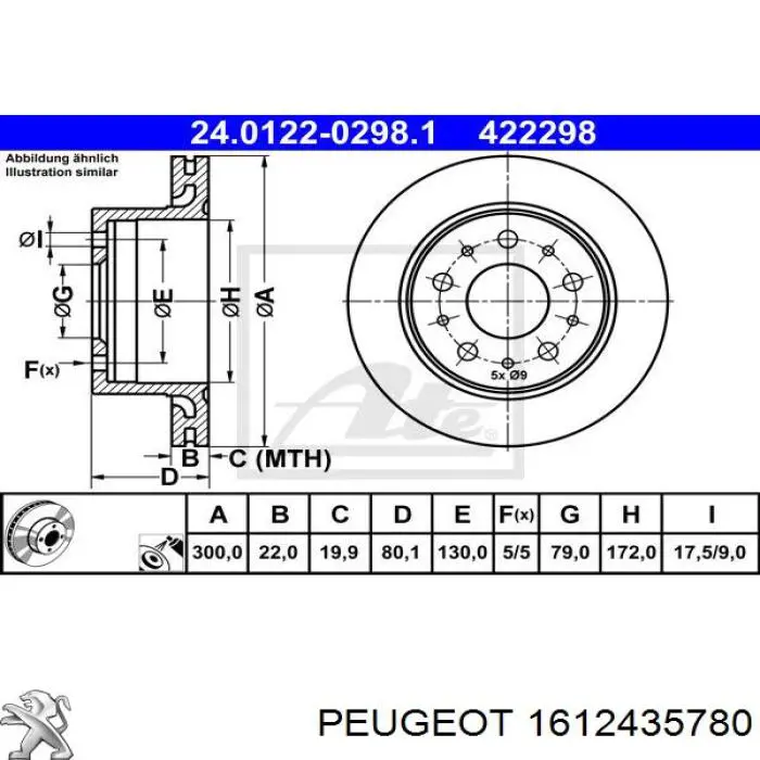 1612435780 Peugeot/Citroen disco de freno trasero