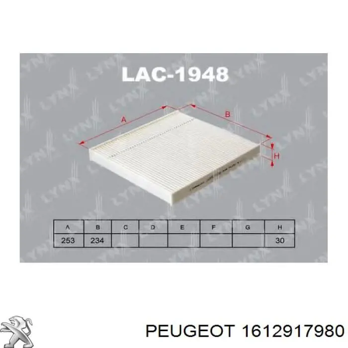 1612917980 Peugeot/Citroen filtro de habitáculo