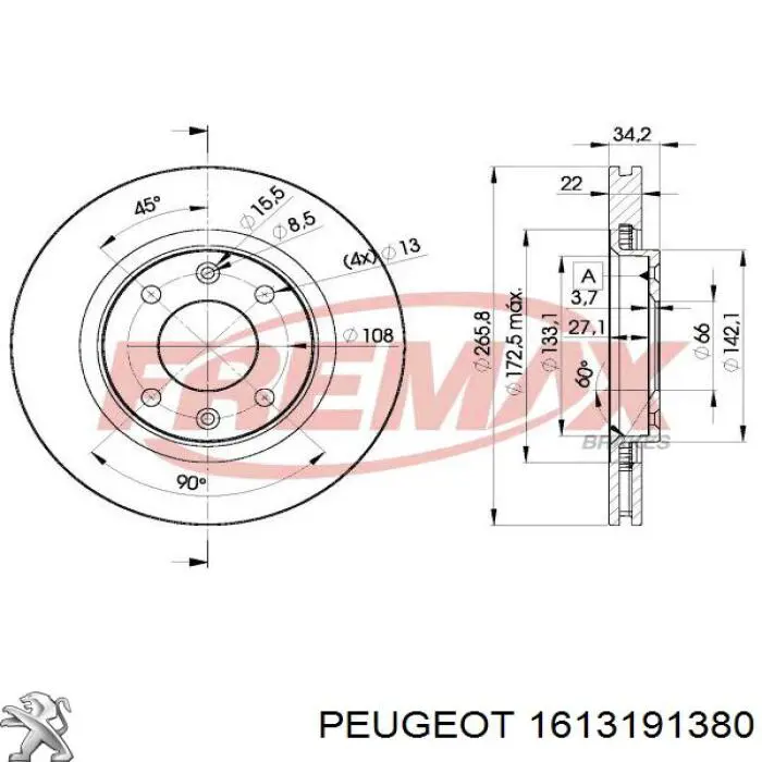 Comprar 1613191380 Peugeot/Citroen Freno de disco delantero