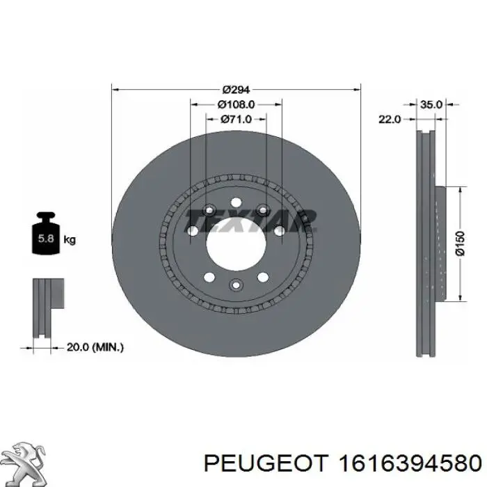 1616394580 Peugeot/Citroen disco de freno trasero