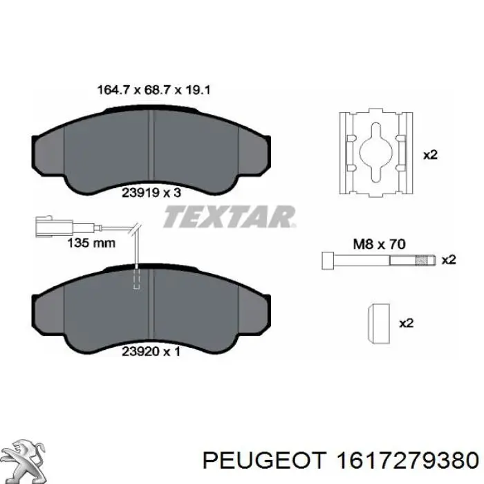 1617279380 Peugeot/Citroen pastillas de freno delanteras
