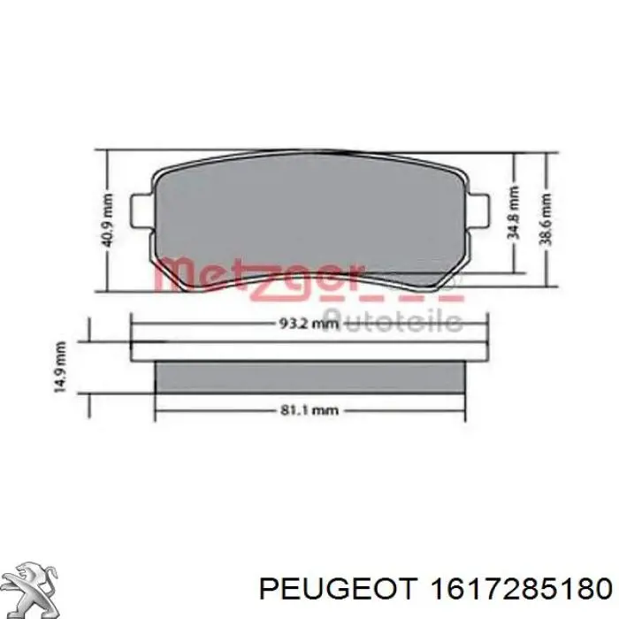 1617285180 Peugeot/Citroen pastillas de freno traseras