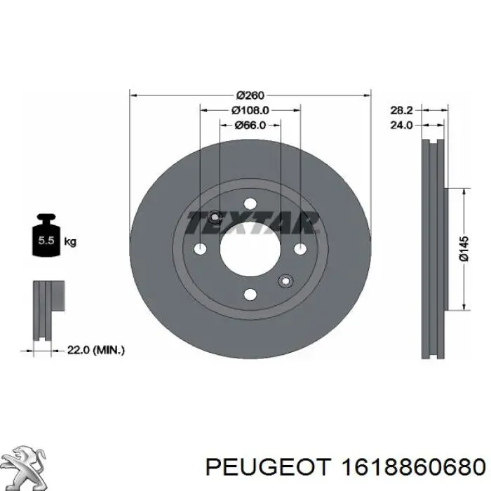 1618860680 Peugeot/Citroen freno de disco delantero