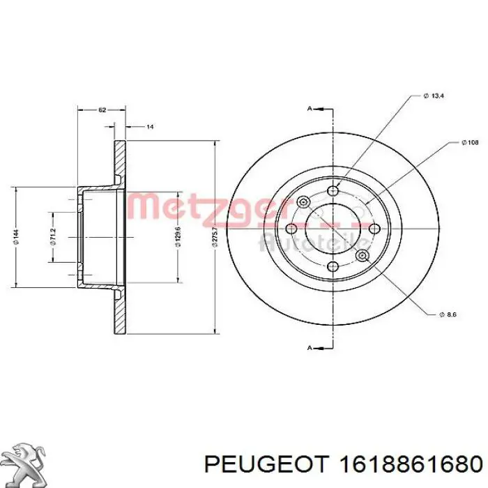 1618861680 Peugeot/Citroen disco de freno trasero