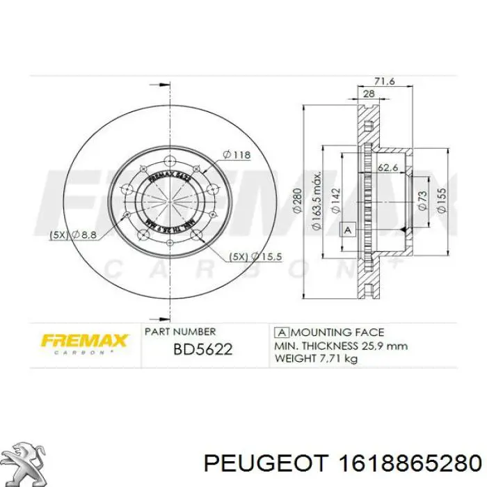 Frenos delanteros Peugeot/Citroen 1618865280 precio, desde 42,98 EUR