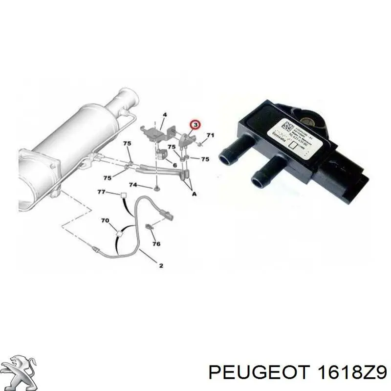 1618Z9 Peugeot/Citroen sensor de presion gases de escape