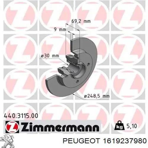 Disco de freno trasero Peugeot 208 CA, CC